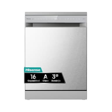 Hisense HS673A90X - Lavavajillas clase A, 16 servicios, tercera bandeja, 7 programas, ancho 60 cm, Conectividad Wi Fi, secado automático, iluminación interior LED, Inox