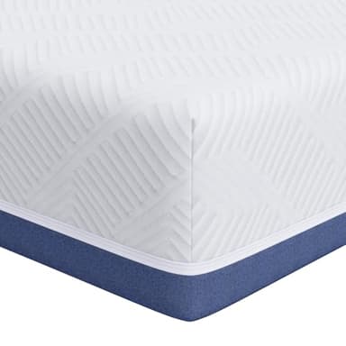 vidaXL Colchón de Gel de Espuma, Blanco y Azul, 200 cm. Hecho de 100% Poliéster con Tejido Jacquard. Firmeza Media. Regulador de Temperatura. No Necesita Montaje. Ideal para Invierno y Primavera. Fi