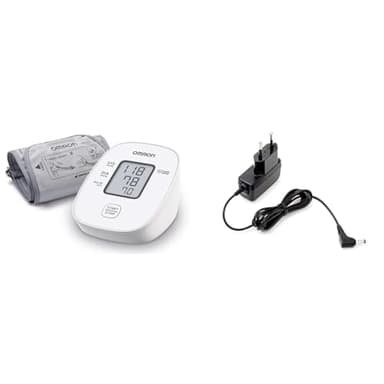 OMRON X2 Basic Tensiómetro de Brazo digital, medición precisa de la presión arterial y el pulso, validado clinicamente +OMRON Adaptador de corriente universal