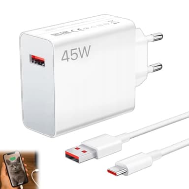 Cargador 45w para xiaomi,Cargador rápido redmi Note 14 13 12,con 6A USB C Cable 1M,Adaptador 45W para xiaomi 15t 15 Poco X7 Pro F7 Ultra redmi Note 4 Pro 5 Pro,Disponible para Otras Marcas