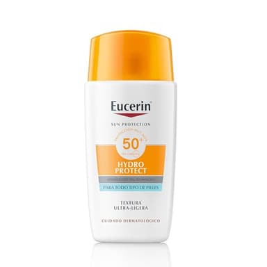 Eucerin Sun Face Hydro Protect Ultra-Light Fluid FPS 50+ (50 ml), crema facial solar con filtros UVA/UVB, protección solar 50+ en fluido extraligero, crema de sol apta para todo tipo de pieles