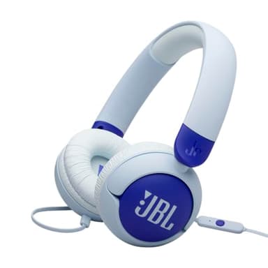 JBL Junior 320, Auriculares supraaurales para niños, con micrófono Integrado, Safe Sound, volúmen hasta 85 dB, Almohadillas Gruesas y Suaves, Set de Pegatinas, diseño Plegable, Azul