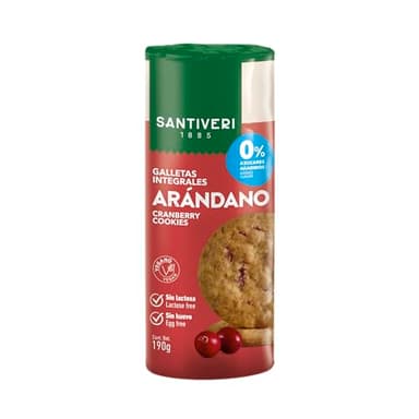 SANTIVERI - Galletas Integrales Arándanos, con Fibra y 0% Azúcares Añadidos, Sin Aceite de Palma, Vegano - 190 g
