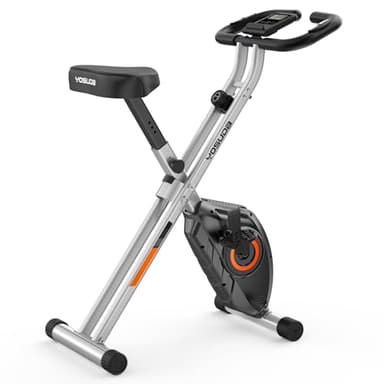 YOSUDA Bicicleta estática plegable, 150 kg, ahorra espacio, con banda de resistencia integrada, 8 niveles de resistencia magnética (2 en 1)