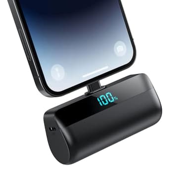 Mini Batería Externa 5200mAh para iPhone, Ultra Compacto Power Bank 20W PD Carga Rapida Cargador Portátil Powerbank con Pantalla LCD Compatible con iPhone 14/14 Pro Max/13 Plus/12/11/XR y Más (Negro)
