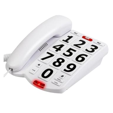JANZU Teléfono de Botón Grande para Personas Mayores, Teléfono Fijo Residencial, Teléfono de Ayuda con una Tecla para Personas con Discapacidad Visual y Auditiva