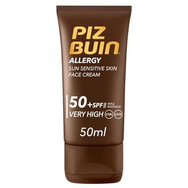 PIZ BUIN Crema Facial SPF 50 de Protección Alta (50 ml), protector solar facial hidratante con filtros UVA/UVB, crema solar con triple resistencia, para todo tipo de piel