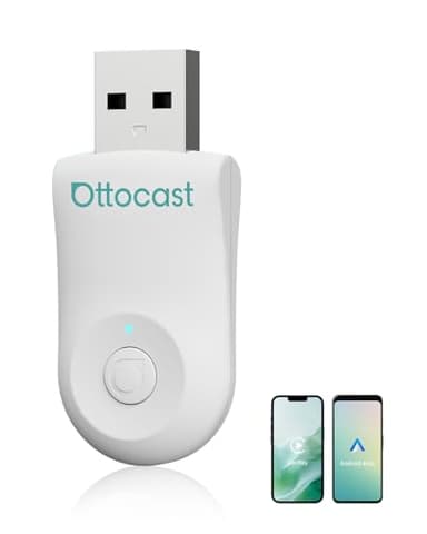 Mejorado 2025 2-en-1 Adaptador inalámbrico CarPlay y Android Auto, OTTOCAST Mini para iOS 10+ y Android 11+, Convierte CarPlay por Cable a inalámbrico, Compatible con USB-A y USB-C (Blanco)
