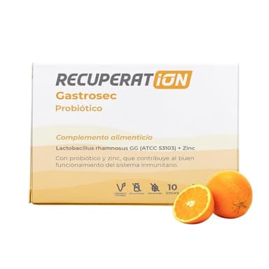 Probiótico para Flora Intestinal con Lactobacillus Rhamnosus GG y Apoyo Inmune con Zinc Sistema Inmunitario y probiótico Sin Gluten Ni Lactosa 10 Sticks Sabor Naranja | Recuperat-ion