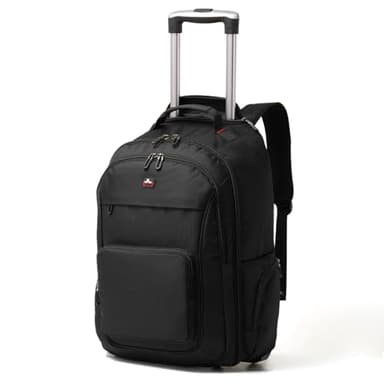WIRABO Mochila con Ruedas Mochilas para Portátiles 17,3 Pulgadas Portátil, Maleta de Mano de Viaje con Ruedas, Multifuncional Mochila para Hombre Trabajo, Universidad, Negro
