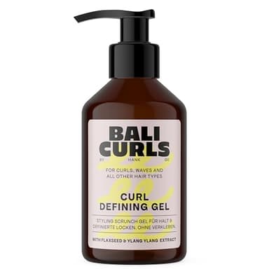 BALI CURLS Gel definidor de rizos - Gel definidor de rizos con extracto de linaza e ylang ylang - Gel vegano para rizos suaves y definidos - Cuidado de los rizos naturales - 150ml