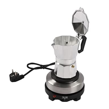 FROPIJ Cafetera eléctrica de café moka, 500 W, de aluminio, 5 niveles, ajustable, con placa calefactora de alto rendimiento, cafetera con calefacción automática/parada (3 tazas)