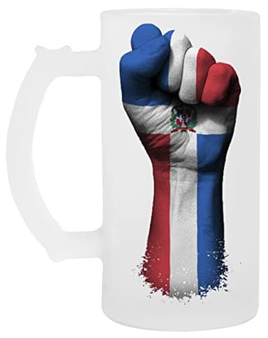 Bandera de dominicano República en un Elevado clenched Puño - dominicano República Vidrio Cerveza Taza Glass Beer Mug Cup