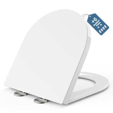 MEEJEE Tapa WC Universal Amortiguada D-Forma 430x360 mm, Tapa Inodoro con Cierre Suave, Asiento Inodoro Blanco, Tapadera WC de Duroplast, Tapa de Vater Montaje Fácil, Tapa de WC para Familia y Baño