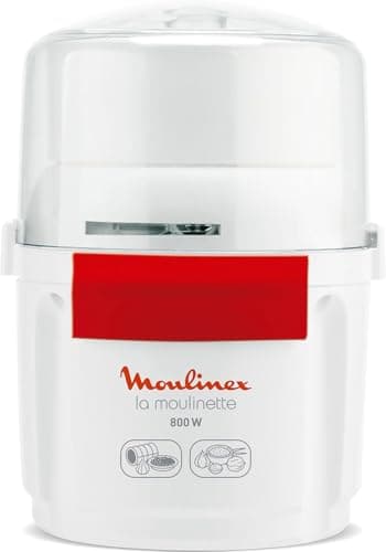 Moulinex Picadora la Moulinette, picadora de 800 W, pica carne, verduras, frutos secos, queso, 200 gr capacidad, pica, corta o mezcla, sistema 1-2-3, cuchilla doble acero inoxidable, blanco, AD5601