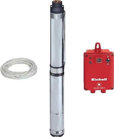 Einhell Bomba de pozo profundo GC-DW 1300 N (1300 W, 5.000 l/h de caudal máximo, 20 m de inmersión máxima, carcasa de acero inoxidable, rejilla de acero inoxidable, incl. 22 m de cable de drenaje)