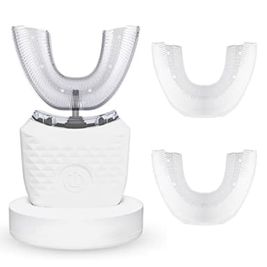 Cepillo de Dientes Ultrasónico Automático, 360 ​​° Cepillo de Dientes Eléctrico y Kit de Blanqueamiento Dental, para Cargar IPX7 a Prueba de Agua con 2 Cabezales de Repuesto (Blanco)