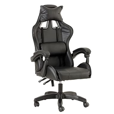 Baroni Home - Silla De Gaming Color Negro, Silla Ergonómica de Oficina con Respaldo Regulable de 90° a 120°, con Reposacabezas, reposabrazos y Soporte Lumbar. Rotación omnidireccional de 360°