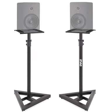 Pyle Par de Soporte para Altavoces, De pie, Altura Ajustable, Plataforma Cuadrada de 9”, Base Triangular