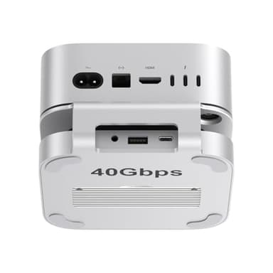 Qwiizlab Hub di supporto in alluminio con USB4 40Gbps Thunderbolt SSD Enclosure per Mac Mini M4/M4 Pro, 3 USB-A 2.0, supporta M.2 NVMe PCIe SSD Fino a 8TB (Argento)