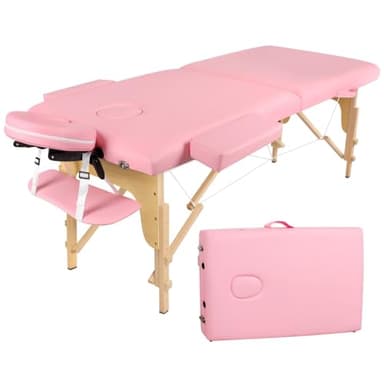 Eccellensedie Camilla de Masaje Plegable - 2-Zona Madera Camilla Estetica Portatil para Fisioterapia y Tatuaje (Rosa)