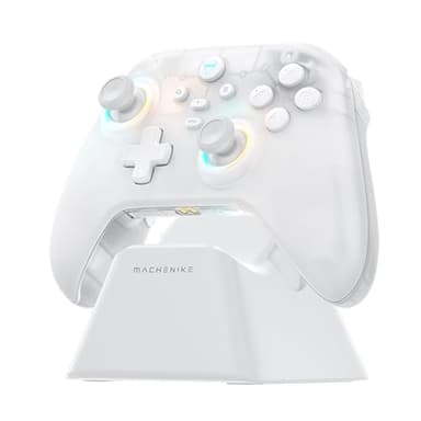 Machenike G3V2 Mando Inalambrico PC con Base de Carga, Joysticks Trigger Hall,Sin Deriva de Joystick, RGB Mando Bluetooth Gaming para PC/Switch/iOS/Android, 1000mAh, 2.4G/BT/USB-C (Blanco, PE)