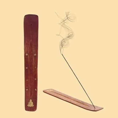 Soporte de Madera para Incienso con Estrellas y Símbolos, Meditación, Yoga, Relajación, Madera Natural, Hecho a Mano