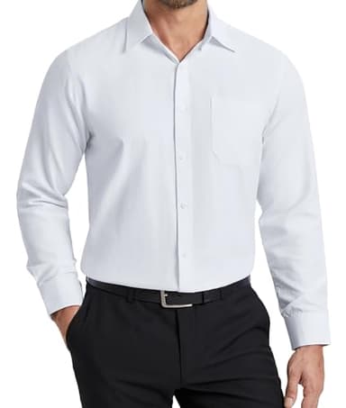 HISDERN Camisa Blanca Hombre Manga Larga Antiarrugas Estilo Formal Camisas para Boda Navidad Oficina Tallas Grandes L