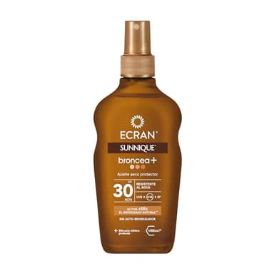 Ecran Sunnique - Aceite Protector Solar Broncea+ FPS 30, Protección Media UVB y UVA, Activa el Bronceado Natural, Sin Autobronceador, con Tecnología PureBronze, Resistente al Agua - 200 ml