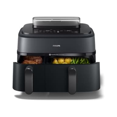 Philips Airfryer Serie 5000 Dual Basket con vapor - 9L, tecnología RapidAir Plus, 19 funciones en 1, 90% menos de grasa, Air Steam, 2 cestas, 2 tamaños, Cocina a vapor, Accesorios (NA550/00)