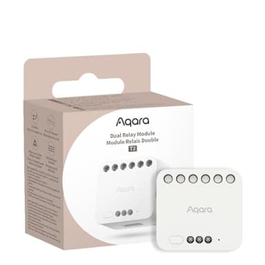 Aqara Módulo Relé Doble T2, Requiere Aqara Zigbee 3.0 HUB, para Puertas de Garaje y Calderas, Interruptor de Persiana Enrollable e de Luz, Compatible Homekit, Google Home y Alexa, Matter over Bridge