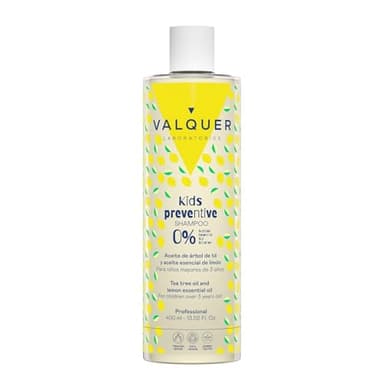 Valquer Champú Preventivo Infantil Fórmula Zero para Niños. Limpia, Purifica y Protege el Cabello. Aporta Frescura con Aceite de Árbol de Té y Limón e Ingredientes Naturales. A partir de 3 Años. 400ml