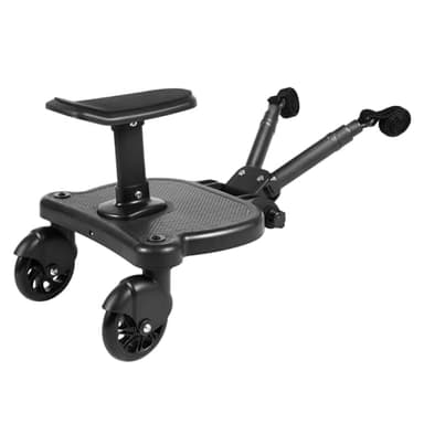 Tabla para cochecito con asiento, tabla de pie universal, diseño de dos ruedas de 360°, accesorios para cochecito, con asiento para cochecito, apto para cualquier cochecito disponible (negro)
