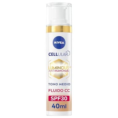 NIVEA Cellular Luminous630 - Fluido CC Antimanchas SPF30 3-en-1 - CC Cream Triple Acción - Cubre y Reduce las Manchas - Protector Solar Facial con Color - Todo Tipo de Piel - Tono Medio - 40 ml