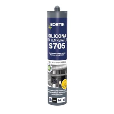 BOSTIK S705 SILICONA ALTA TEMPERATURA Negro, Silicona Elástica con Elevada Resistencia Térmica, Excelente Adhesión a Sustratos sin Imprimación, Resiste al Envejecimiento, Cartucho 280 ml
