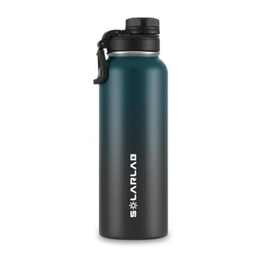 SOLARLAB Botella isotérmica de acero inoxidable – Botella isotérmica de 1 l – Sin BPA – Botella de agua apta para bebidas frías y calientes, ideal para la escuela, el deporte, el camping (marina+negro