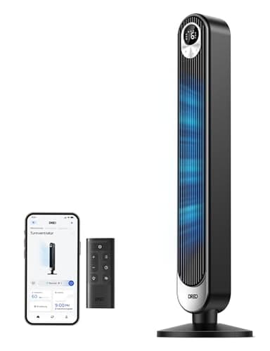 Dreo Ventilador de Torre con WiFi Alexa, Ventilador Silencioso de Pie Para Dormir con Mando a Distancia, 8,53 m/s de Velocidad, Oscilante de 90° con 9 Velocidades, 4 Modos, Temporizador de 12 Horas