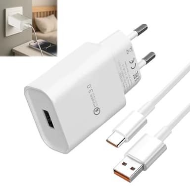 BOULESENM Cargador Rápido de 18W con Cable Tipo C de 1,5M, Cargador USB-C Compatible con Xiaomi Note9, Samsung, Oppo, Google, Motorola, Realme, HTC, Sony, Cargador Tipo C, para Honor Lite, Huawei Lite