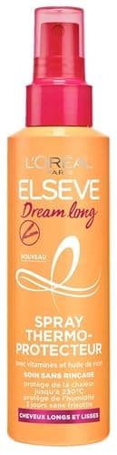 L'ORÉAL Paris – Spray termoprotector 230°C – Cabello liso y protegido contra el calor – Enriquecido con vitaminas y aceite de ricino – Elseve Dream Long – 150 ml