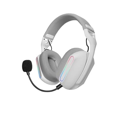 Mars Gaming MHW-Pro, Auriculares Gaming Inalámbricos ARGB Flow, Sonido 3D Envolvente 7.1, Bluetooth 5.3 + 2.4GHz + Jack 3.5mm, Diseño Ergonómico Ultraligero, Micrófono Dual, Multiplataforma, Blanco