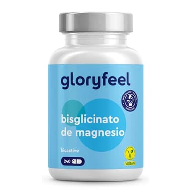 Glicinato de Magnesio 240 Cápsulas - 400 mg de magnesio elemental/dosis diaria - Suministro para 2 meses - Magnesio quelado - Inocuo para el estómago, vegano, de alta dosificación