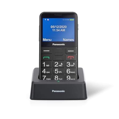 Panasonic KX-TU155EXBN Teléfono Móvil para Personas Mayores, Llamada Prioritaria, Teléfono con Botones Grandes, Compatible con Audífonos, Bluetooth, Radio FM, Cámara, Base de Carga, Negro