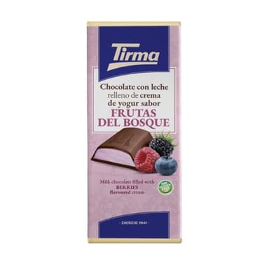 Tirma Tableta de Chocolate con Leche Rellena de Crema de Yogur y Sabor a Frutos del Bosque, 103g - Chocolate Cremoso con Relleno de Fruta, Perfecto para Postres y Snacks