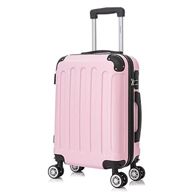 RAYKONG Maleta Cabina ABS 55x40x20cm (40L) - Trolley pequeña Equipaje de Mano - 4 Ruedas Dobles Giratorias 360ª - RosaClaro