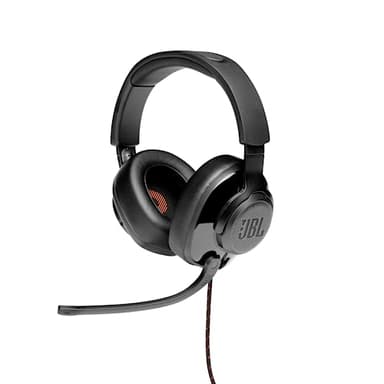 JBL Quantum 200 Auriculares para gamers con sonido QuantumSOUND y micrófono, con un diseño llamativo, compatible con múltiples plataformas, en negro