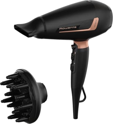 Rowenta Pro Expert - Secador de pelo de 2200 W con motor AC Pro, 6 ajustes de velocidad/temperatura, Generador de iones, 126km/hr, Boquilla concentradora y difusor, Golpe aire frío, CV8830
