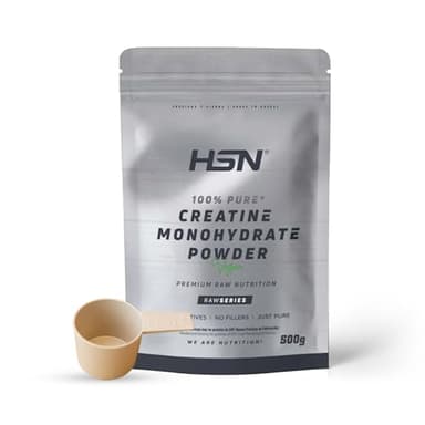 HSN Creatina Monohidrato en Polvo Sin Sabor 500g | 100% Monohidrato de Creatina Micronizada | Incluye Dosificador 10ml | Sin Añadidos y Libre de Contaminantes | No-GMO, Vegano, Sin Gluten