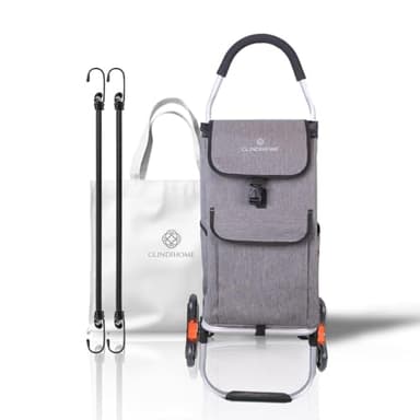 GLINDIHOME Carro Compra Plegable de Aluminio con 6 Ruedas y Bolsa Impermeable Desmontable de 50L. Carrito Compra Ideal para Subir Escaleras. Incluye Bolsa y Cuerdas Elásticas para Sujetar Cajas. Gris