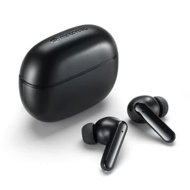 Motorola Sound Moto Buds 125 True Wireless Earbuds, IPX5, impermeables, a prueba de sudor, control táctil, con micrófono dual con cancelación de ruido, funda de carga, color negro