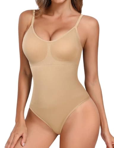 Tuopuda Body Reductor Mujer Body Moldeador Bodysuit Faja Reductoras Control de Abdomens Adelgazante Body Shaper Sin Costuras Tanga Shapewear Bodysuit Con Almohadillas Extraíbles, Beige, L